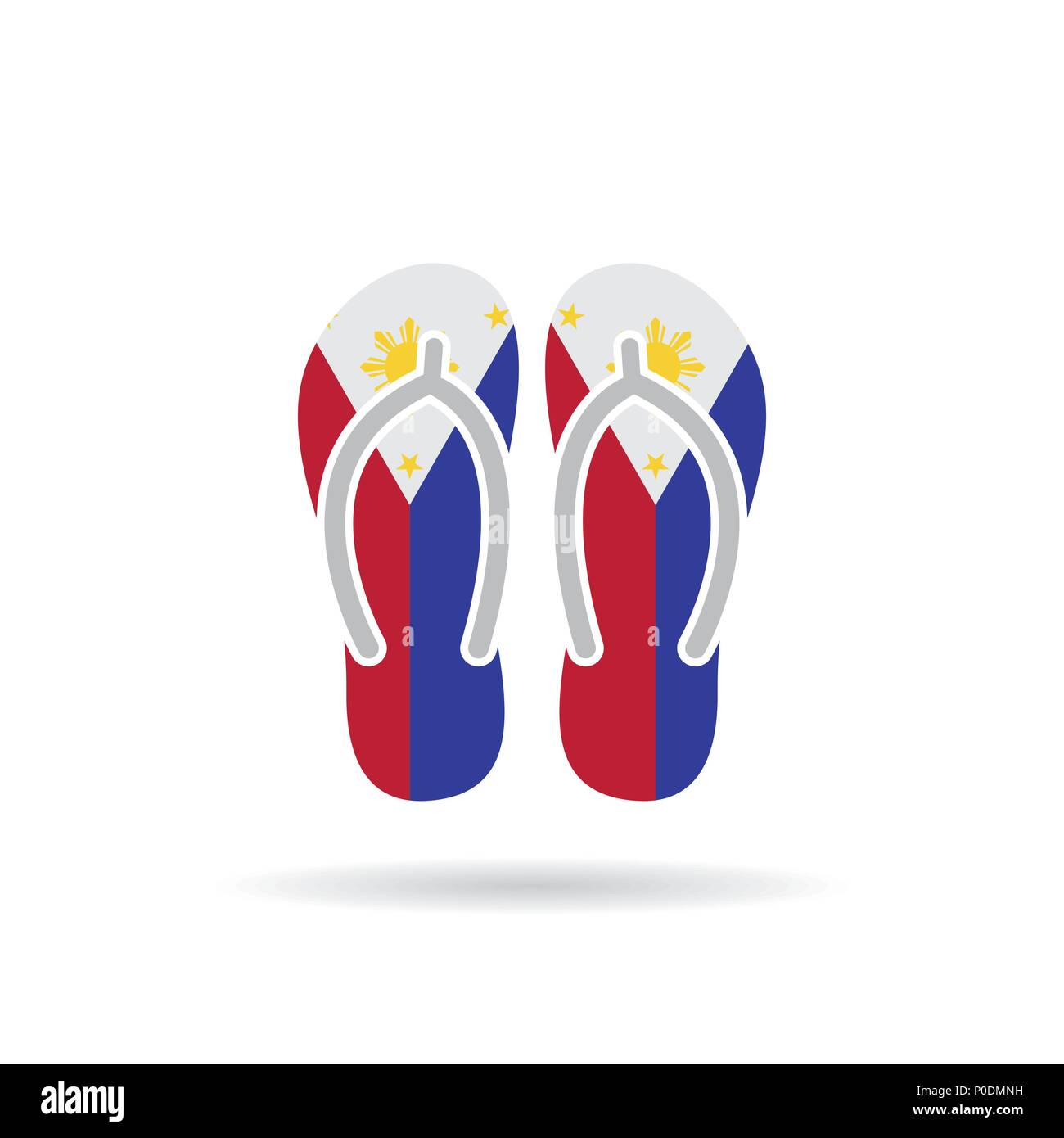 Philippinen Flagge flip flop Sandalen Symbol auf weißem Hintergrund. Stock Vektor