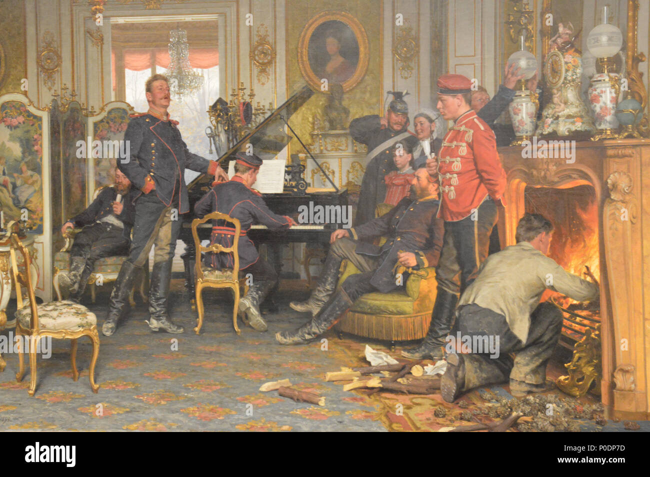 . Englisch: Anton von Werner's Malerei 1894 "Im Etappenquartier vor Paris' (ein Billet außerhalb Paris) in der Alten Nationalgalerie, Berlin. Das Gemälde zeigt Deutsche Truppen besetzen die Château de Brunoy außerhalb von Paris am 24. Oktober 1870 Während des Deutsch-Französischen Krieges. . 18 Dezember 2014, 16:21:50. Illustratedjc 1 Anton von Werner - ein Billet außerhalb von Paris (1894) 2. Stockfoto