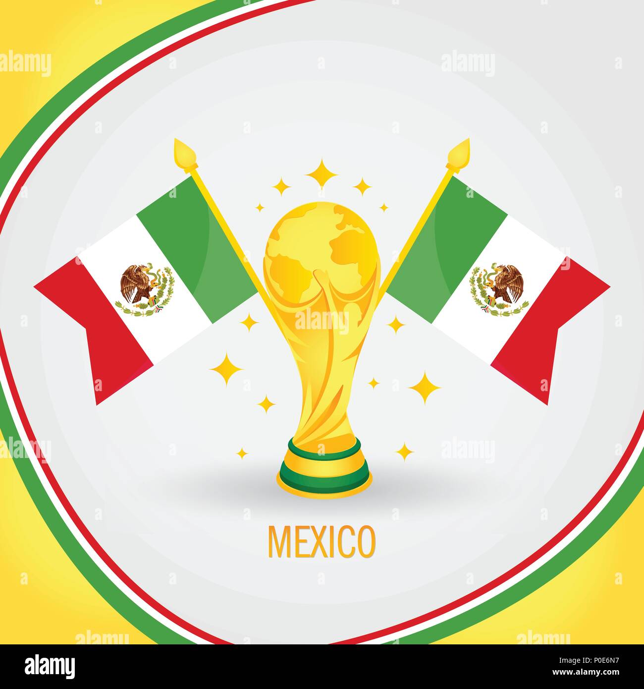 Mexiko Fußball-Meister Wm 2018 - Flagge und Goldene Trophäe Stock Vektor