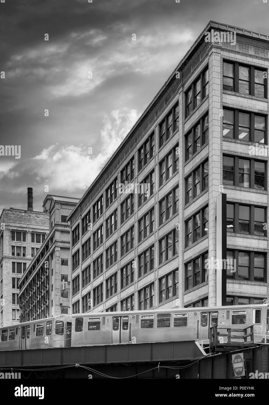Schwarz-weiß Bild von Downtown Chicago, USA. Stockfoto