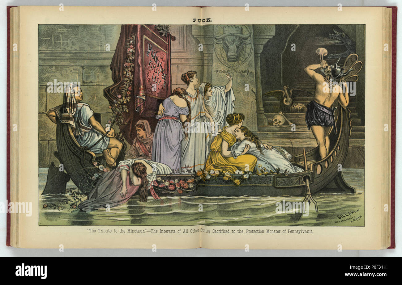 Der Tribut an den Minotaurus - die Interessen aller anderen Staaten zum Schutz Monster von Pennsylvania opferte, Gillam mit Entschuldigungen zu A. Gendron. Stockfoto