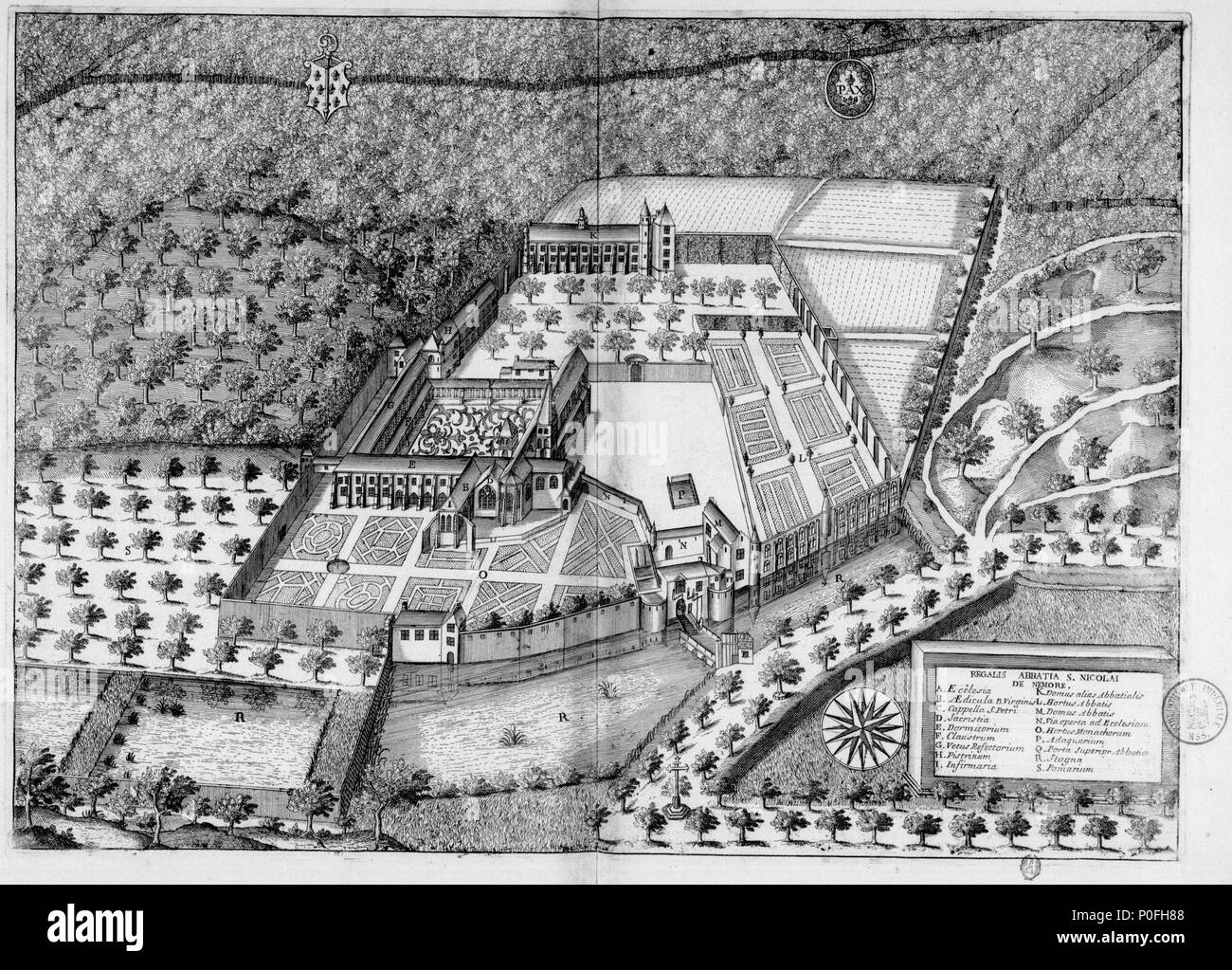 . Français: Planche gravée du 17ème siècle représentant l'Abbaye de Saint-Nicolas-aux-Bois, dans le livre Monasticon Gallicanum. . 17. Jahrhundert. Michel Germain (1645 - 1694) Alternative Namen; Dom Dom Michel Germain Germain Beschreibung französischer Mönch, Gelehrter und Historiker Geburtsdatum / Tod 28. August 1645 vom 23. Januar 1694 die Lage der Geburt Péronne Authority control: Q 3309745 VIAF:?:? ISNI 24611609 0000 0001 2099 9200 88605954 LCCN:?n GND:?:? 02816668 119148676 SUDOC X WorldCat Achille Peigné-Delacourt (1797 - 1881) Beschreibung der französische Archäologe und Historiker Geburtsdatum / Tod Stockfoto