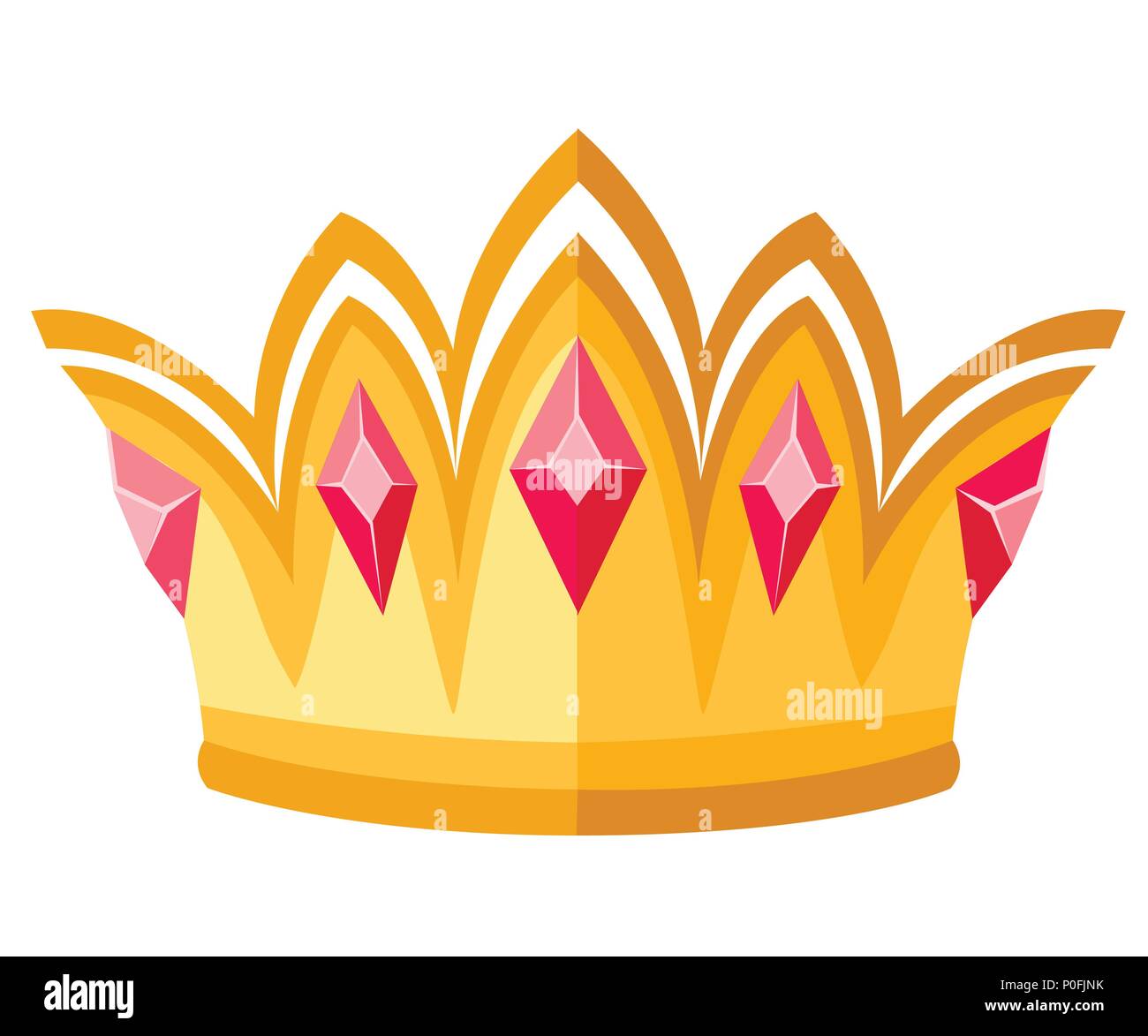 Goldene Krone mit roten Edelsteinen. Royal Ceremonial Krone. Flaches Design Stil. Vector Illustration auf weißem Hintergrund. Stock Vektor