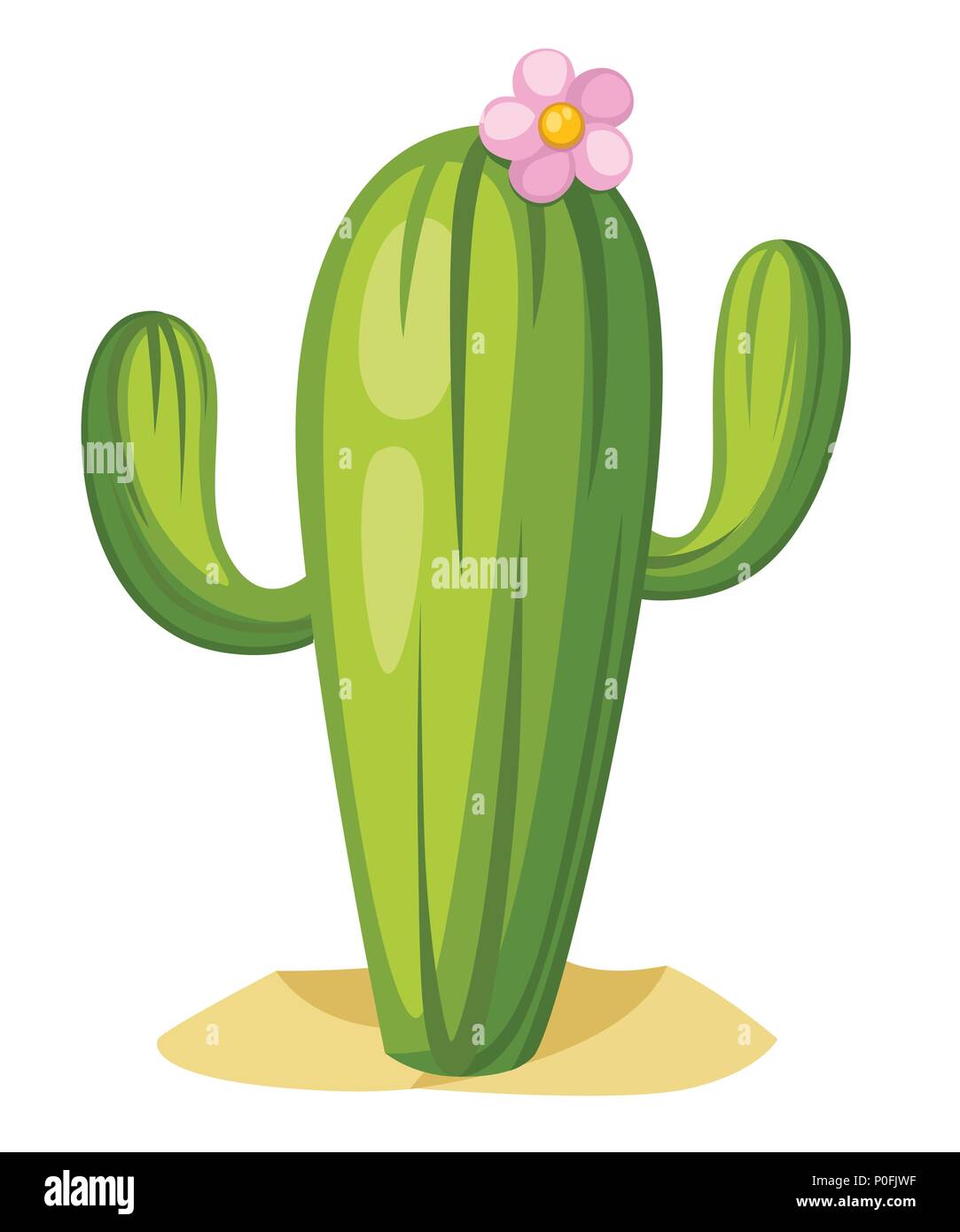 Grünen Kaktus mit rosa Blume. Große Kaktus Baum in Wüste. Cartoon Vector Illustration auf weißem Hintergrund. Stock Vektor