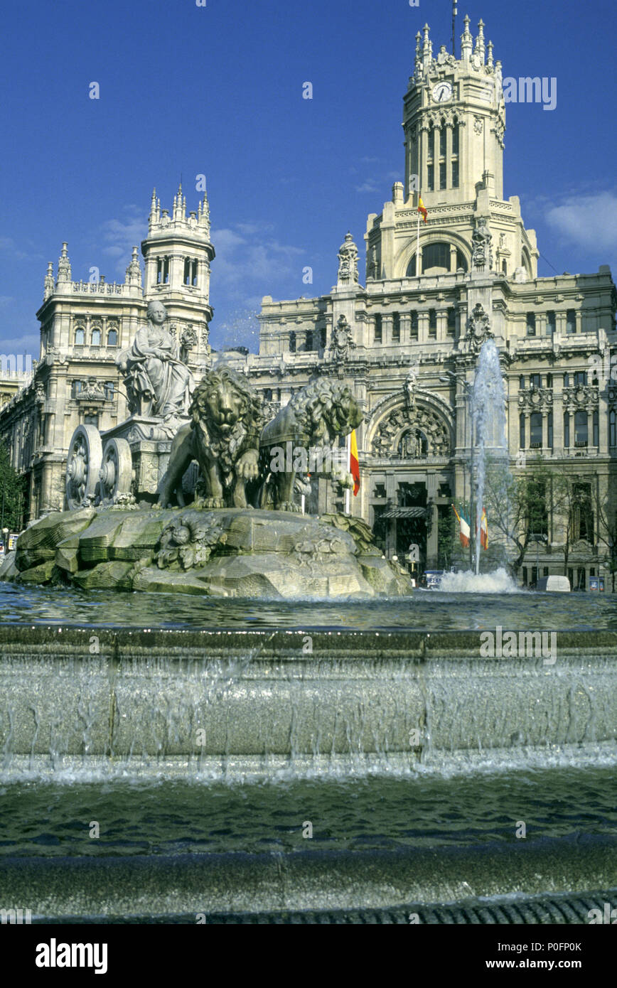 1993 historische Main Post Office Building CIBELES FOUNTAIN PLAZA DE LA CIBELES MADRID SPANIEN Stockfoto