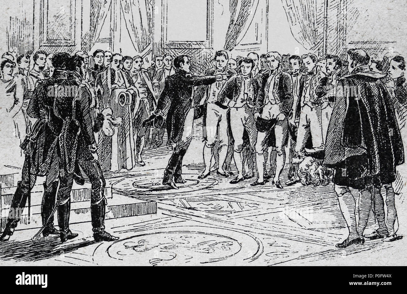Abdankung Napoleon I, 1815. Mitglieder der Kammer verlangte, dass Napoleon abzudanken. Frankreich. Stockfoto