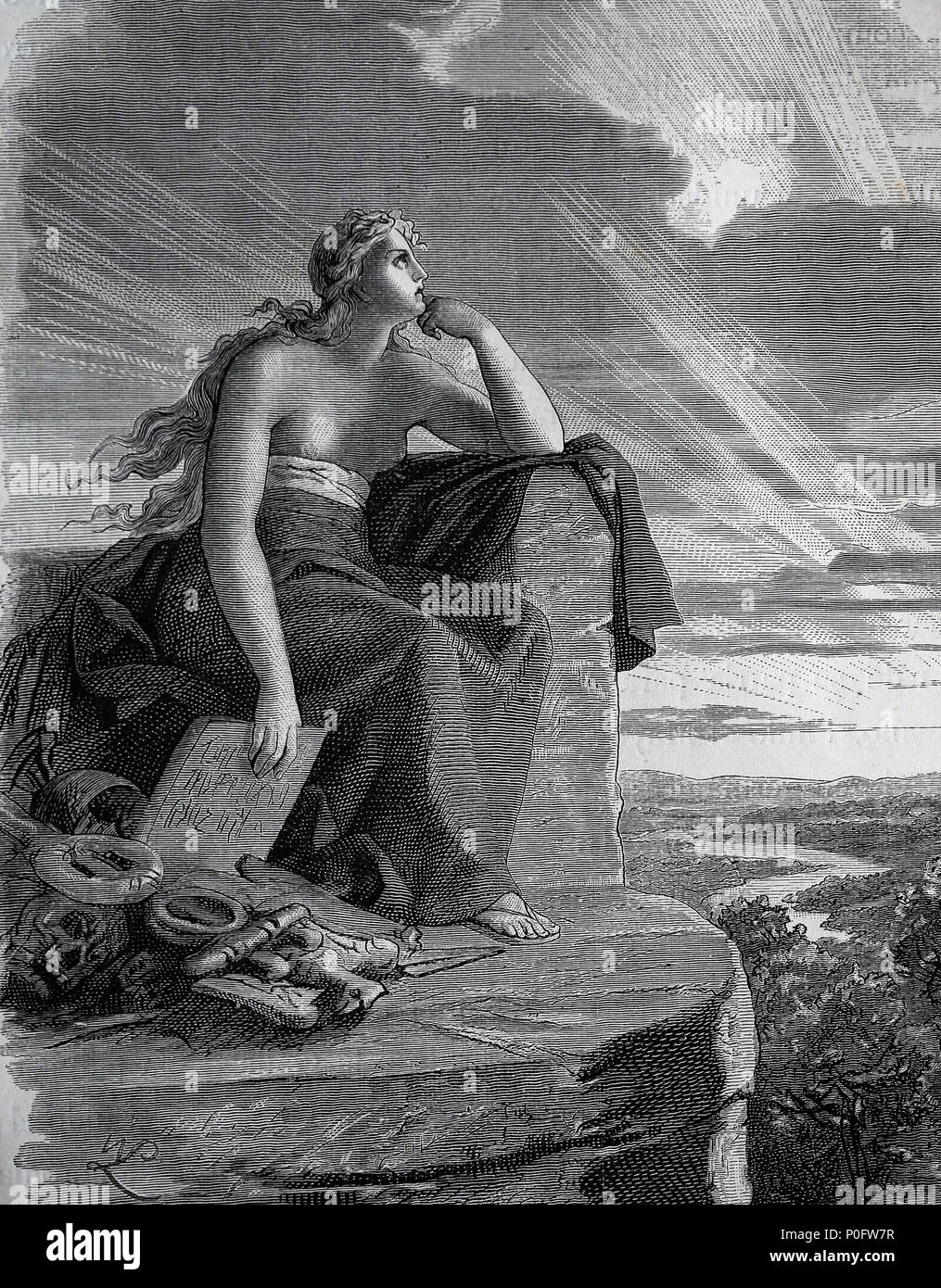 Veleda. War eine Priesterin und Prophet des germanischen Stammes der Bructeri. Gravur der Germania, 1882 Stockfoto