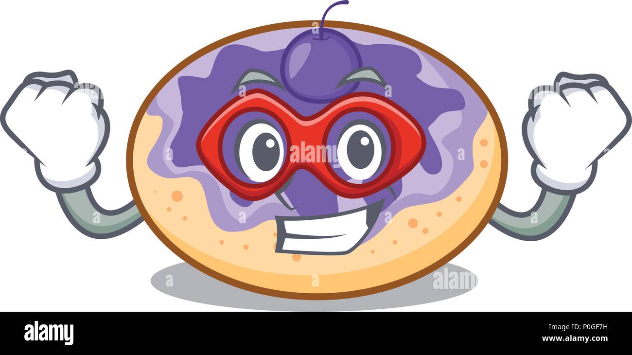 Super Hero Donut blueberry Charakter Cartoon Stock Vektor