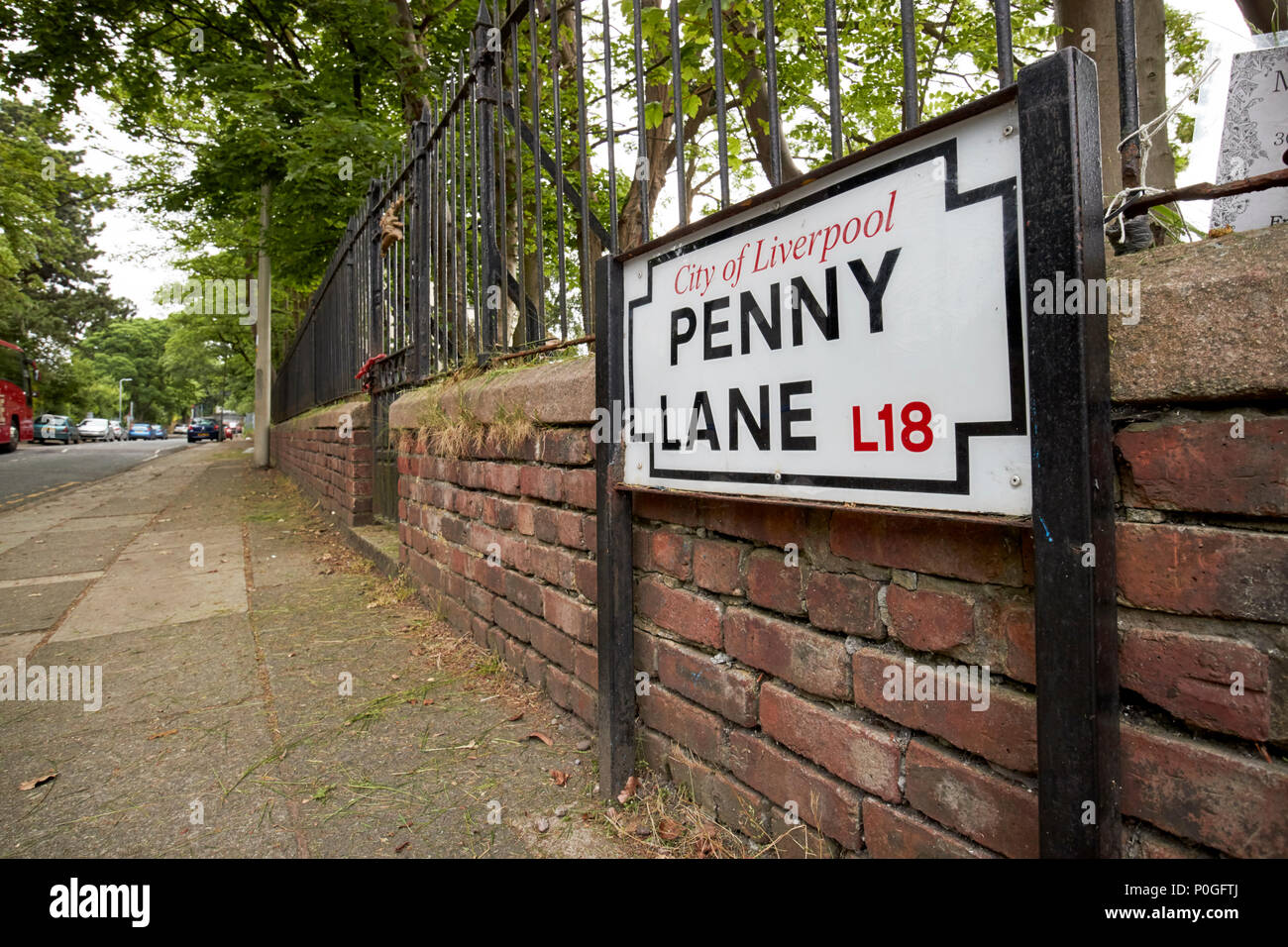 Penny Lane Zeichen, die das Lied der Beatles in Liverpool, England, UK Stockfoto