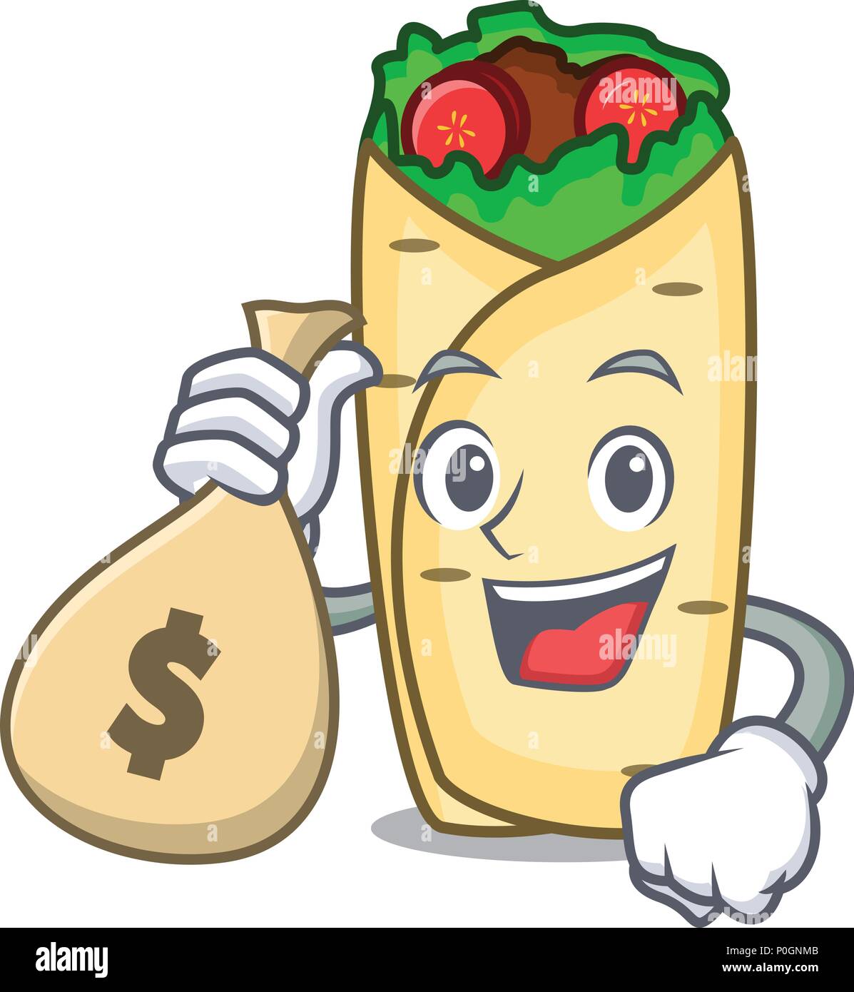 Mit Geld beutel burrito Charakter Cartoon Stil Stock Vektor