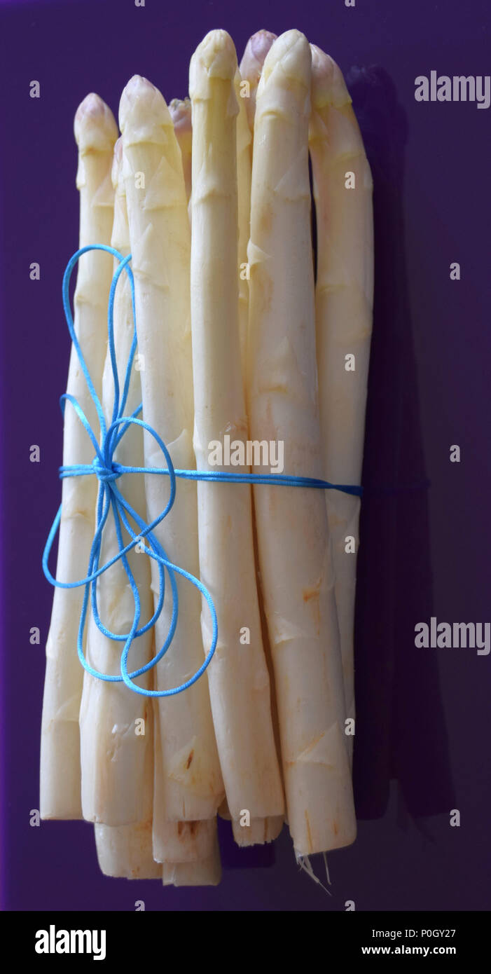 Bündel von organischen Weißen Spargelspitzen, weißer Spargel Bündel Stockfoto