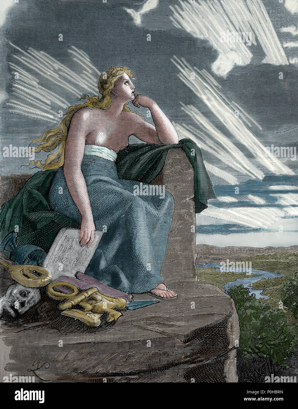 Veleda. War eine Priesterin und Prophet des germanischen Stammes der Bructeri. Gravur der Germania, 1882 Stockfoto