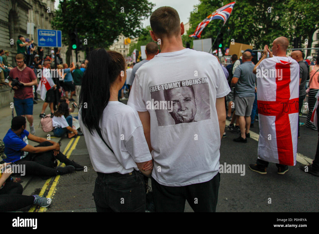 London, UK, 9. Juni 2018. Unterstützer von Tommy Robinson Credit: Alex Cavendish/Alamy leben Nachrichten Stockfoto