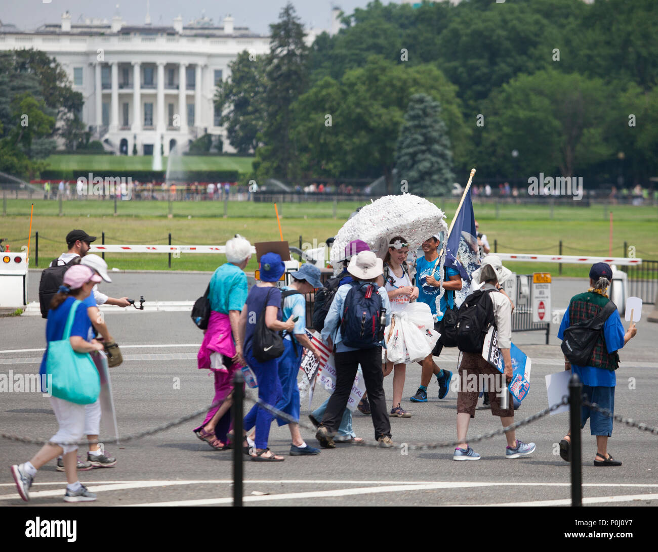 Washington DC, USA. 9. Juni 2018. Demonstranten auf der Constitution Avenue in der Nähe des Weißen Hauses im März für den Ozean in Washington, D.C., 9. Juni 2018. Die Eröffnungs-März für den Ozean Aufmerksamkeit auf Ozean Ausgaben einschließlich Kunststoff Verschmutzung und Überfischung bei Veranstaltungen in der US-Hauptstadt und um die Vereinigten Staaten. Credit: Robert Meyers/Alamy leben Nachrichten Stockfoto