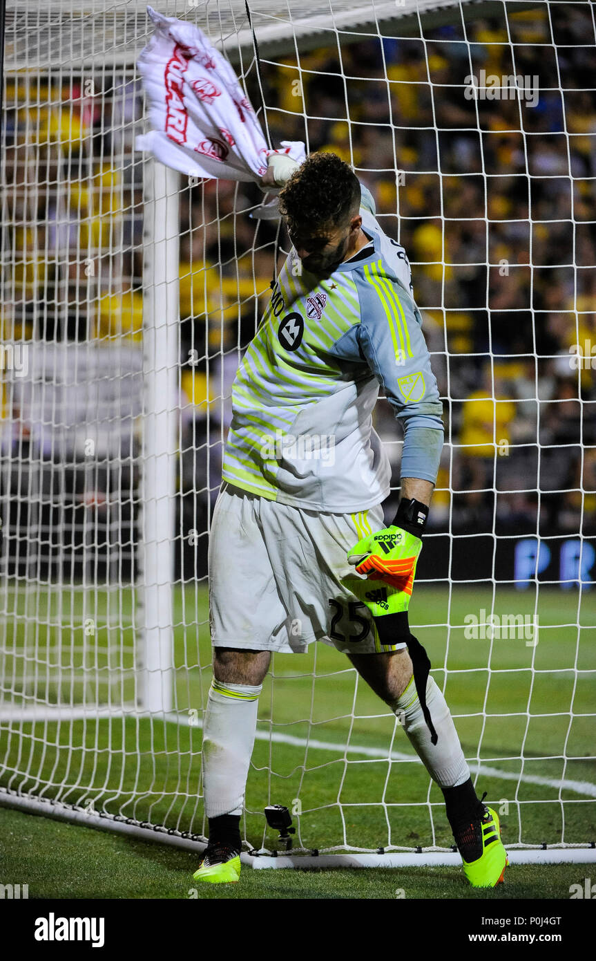 Samstag, Juni 2, 2018: Toronto FC Torhüter Alex Bono (25) ist wütend, nachdem er 3 Tore in der zweiten Hälfte der Partie zwischen Toronto FC und Columbus Crew SC an MAPFRE Stadium, in Columbus, OH. Pflichtfeld Foto: Dorn Byg/Cal Sport Media. Final Score: Columbus Crew SC3 - Toronto FC3 Stockfoto