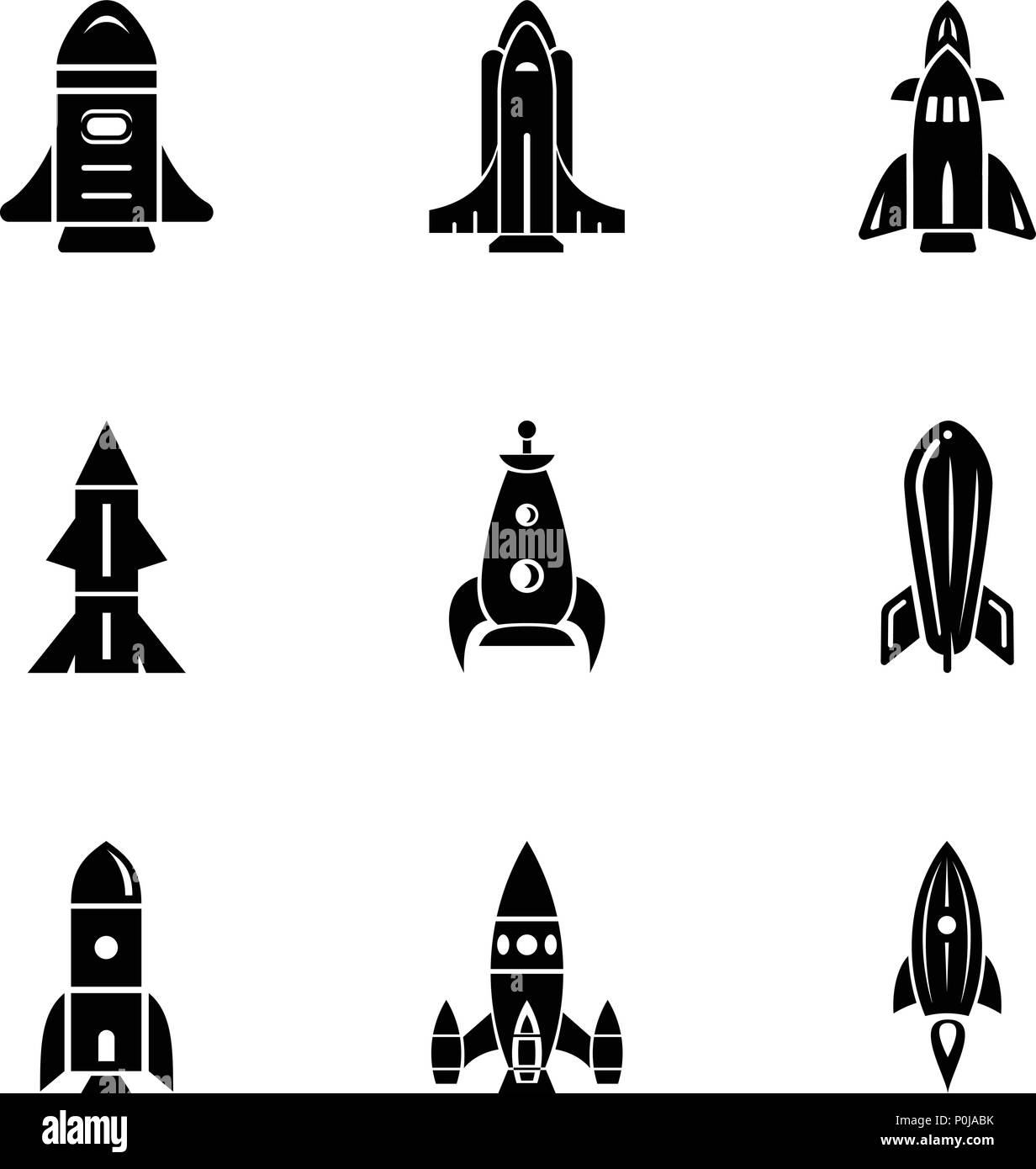 Rakete Symbole gesetzt, einfachen Stil Stock Vektor
