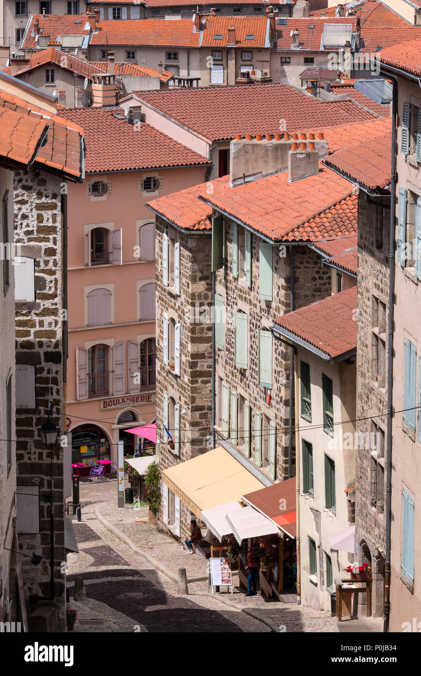 Gepflasterte Straße in Le Puy-en-Velay Haute-Loire Auvergne-Rh ône-Alpes Frankreich Stockfoto