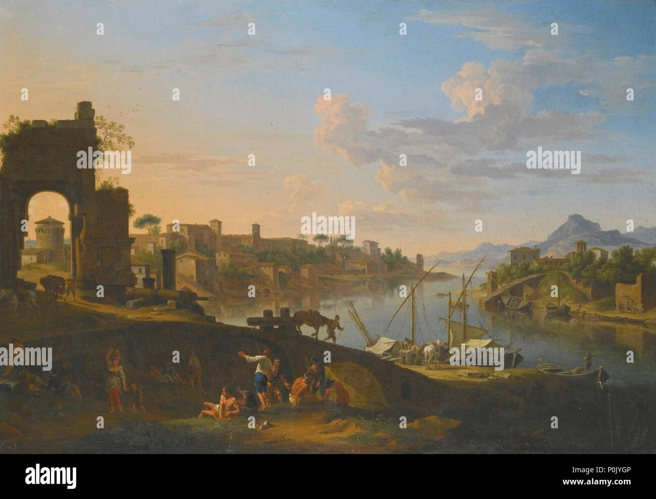 "Capriccio des Flusses Tiber in Rom" von Jacob de Heusch Stockfoto