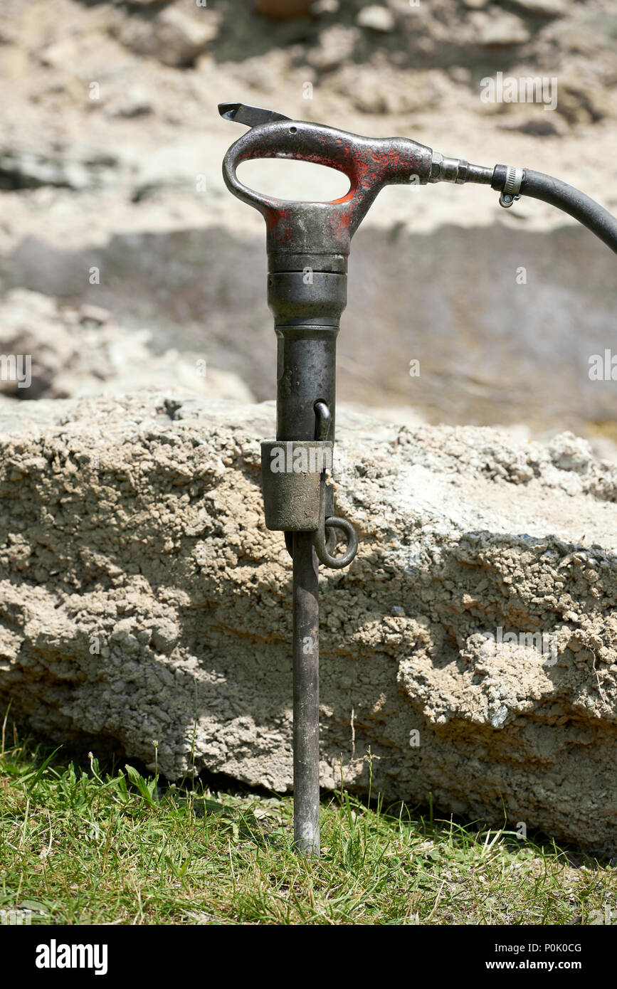 Jackhammer Abriss einer Wand, industrielle Detail Stockfoto