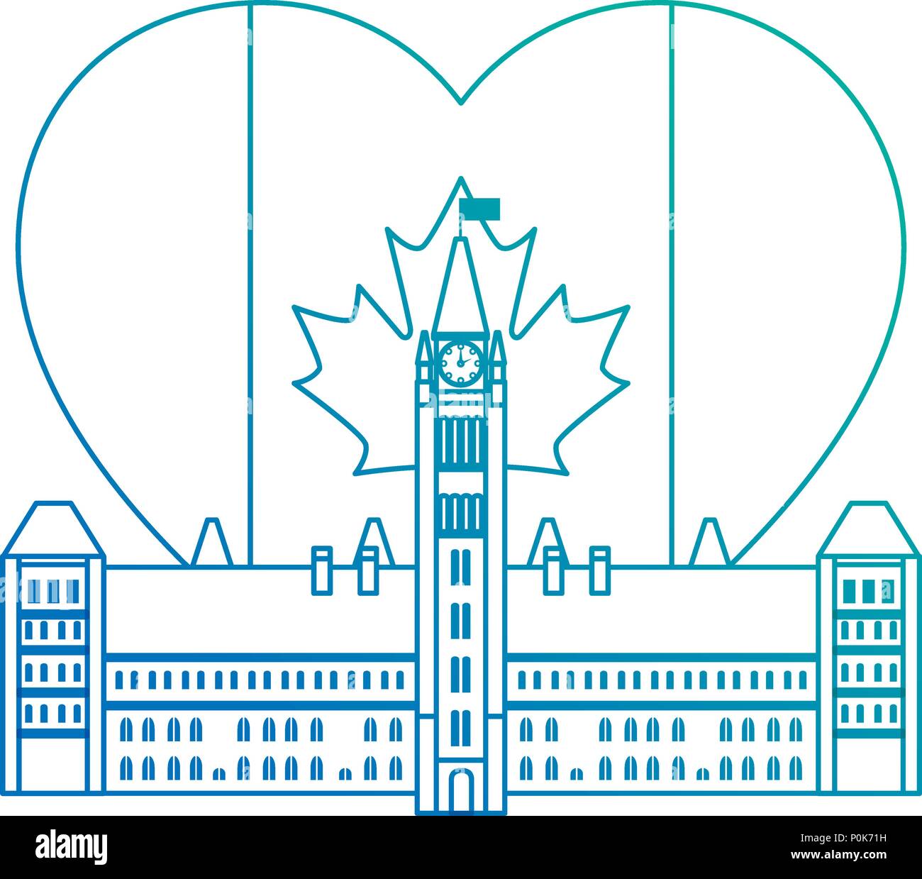 Kanadische Parlament Gebäude mit Herz Flagge Stock Vektor