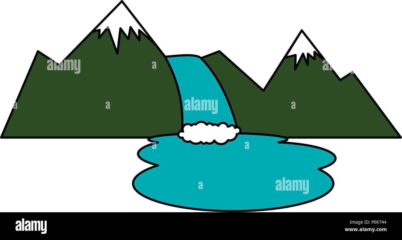 Berge mit Wasserfall Szene Stock Vektor