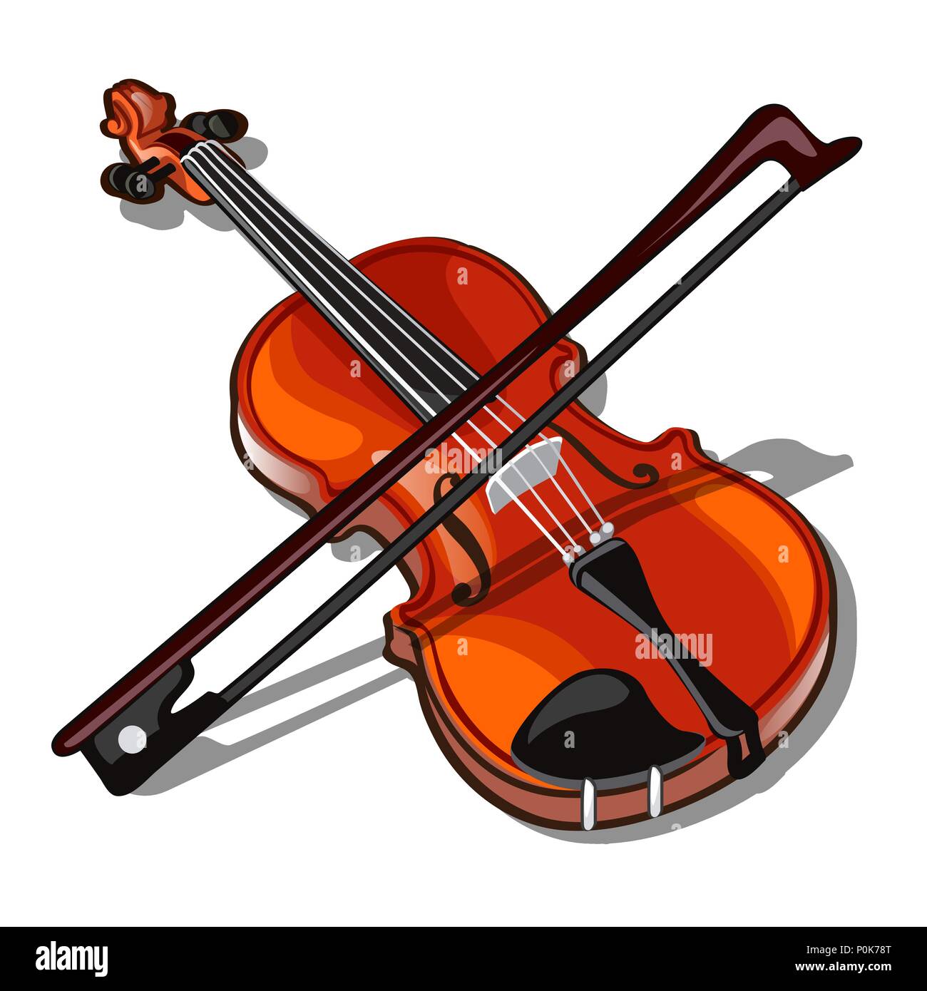 Geige und Bogen auf weißem Hintergrund. Holz- Saiteninstrumente Musikinstrumente. Vector Illustration. Stock Vektor