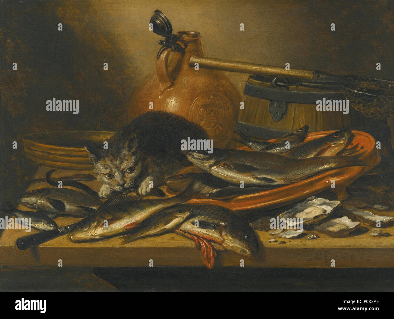 "Ein Stillleben von Fresh-Water Fisch, mit einer Katze' von Pieter Claesz., 1656 Stockfoto