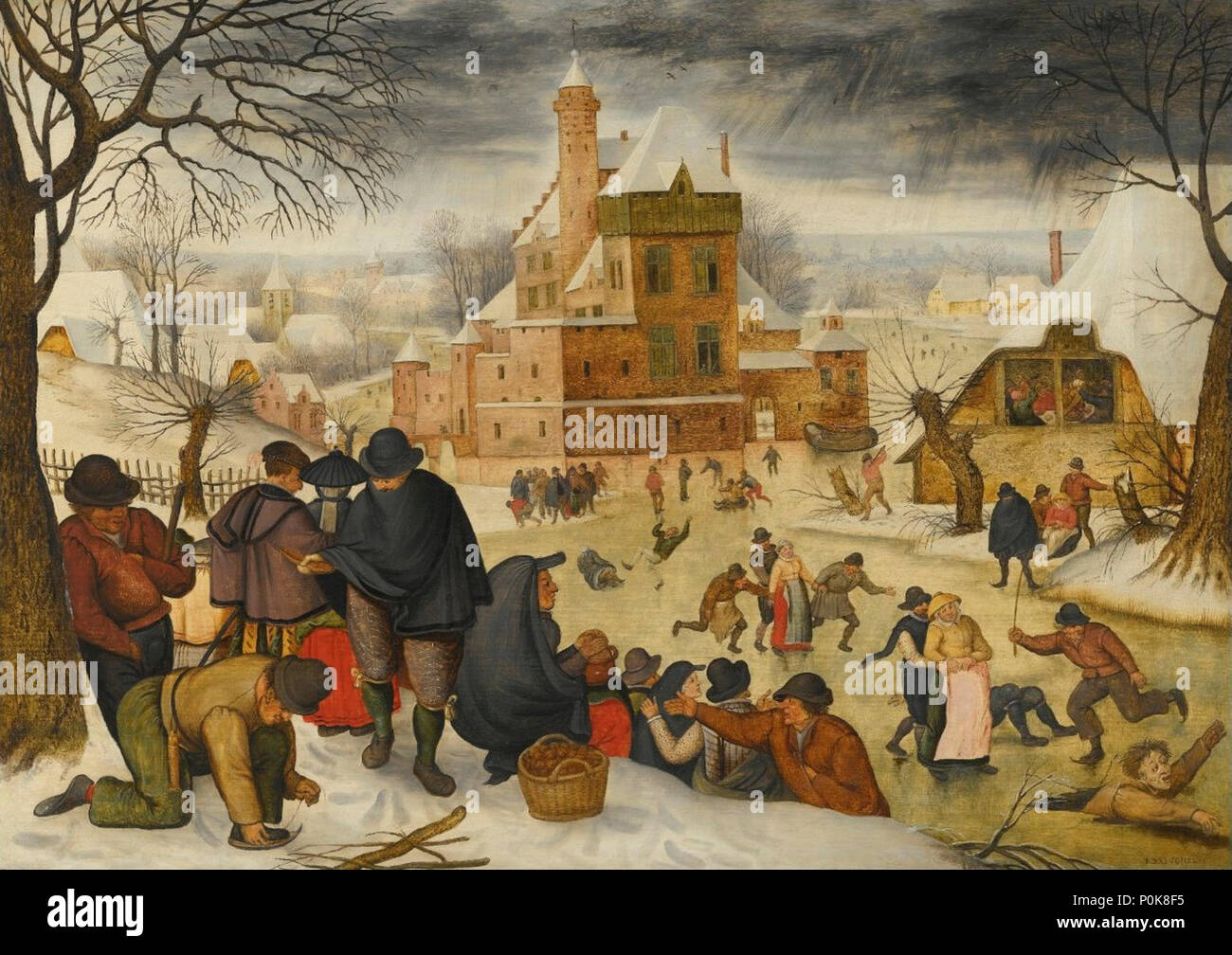 "Eine Winterlandschaft mit Skatern" von Pieter Brueghel der jüngere Stockfoto