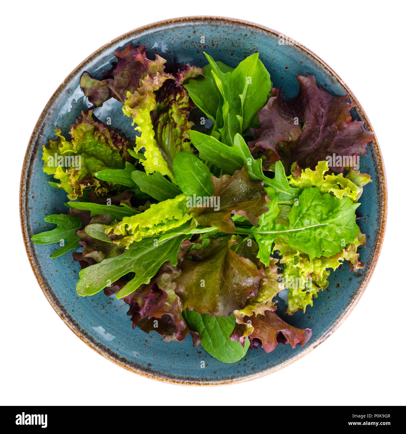 Frischer Salat mit Spinat, Rucola, romaine und mizun. Studio Foto Stockfoto