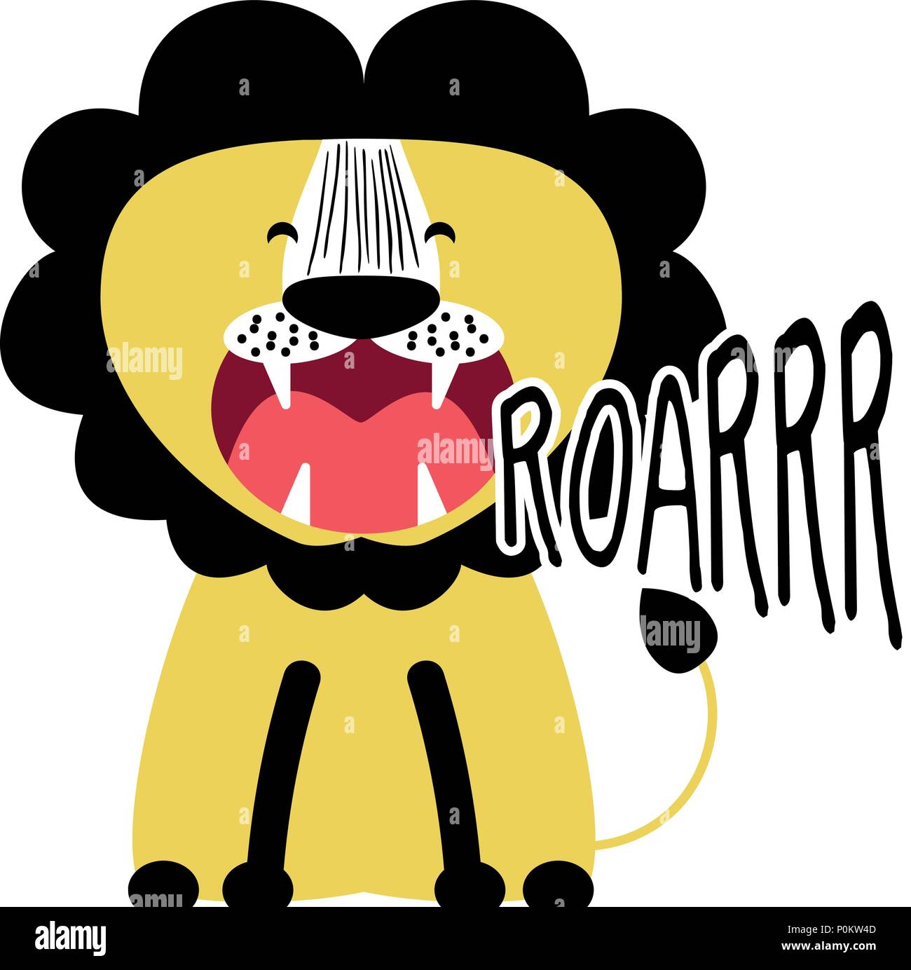 Roarrr Lion' lustig Vektor Charakter zeichnen. Schriftzug Poster oder t-shirt Textil Grafik Design. /Süß lion Charakter Abbildung. Handschriftlichen text Stock Vektor