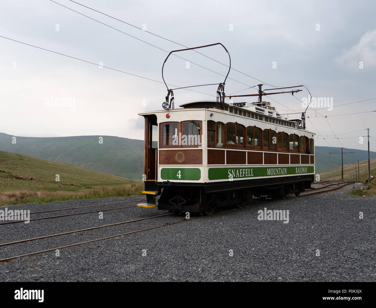 Snaefell Mountain Railway (Snaefell Mountain Tramway) in der Nähe des Bungalow, Isle of Man, Großbritannien Stockfoto