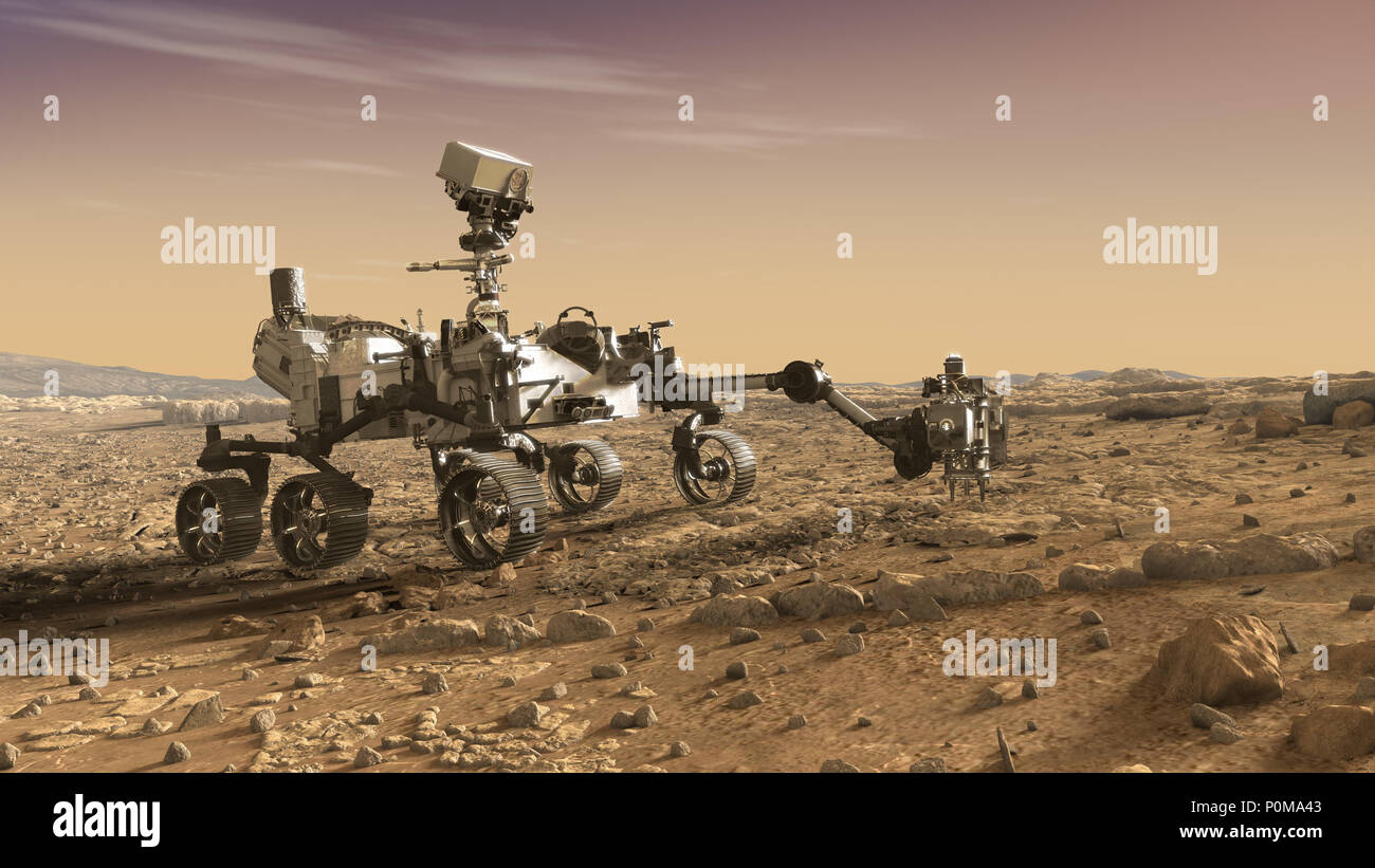 Die afrl Materialien und der Herstellung der Direktion Erosion Team führte eine Reihe von Beschichtungen Haltbarkeit Tests für die NASA Mars Rover 2020, hier dargestellt in Rendition ist ein Künstler. (Foto mit freundlicher Genehmigung von NASA/JPL-Caltech) Stockfoto