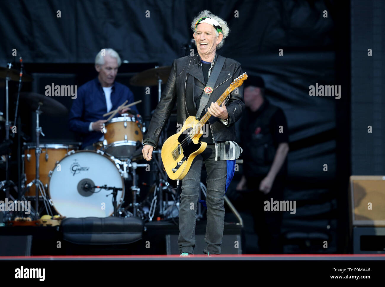 Keith Richards von den Rolling Stones während ihrer Gig im Murrayfield Stadium in Edinburgh, Schottland. Stockfoto