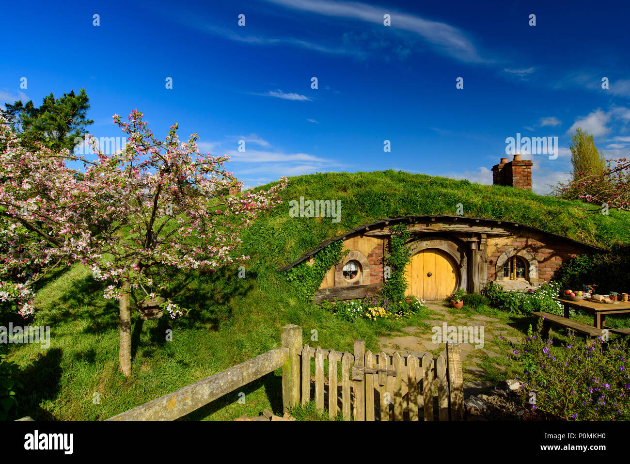 Hobbiton Movie Set von Shire in Der Herr der Ringe und der Hobbit Trilogien, Matamata, Neuseeland Stockfoto