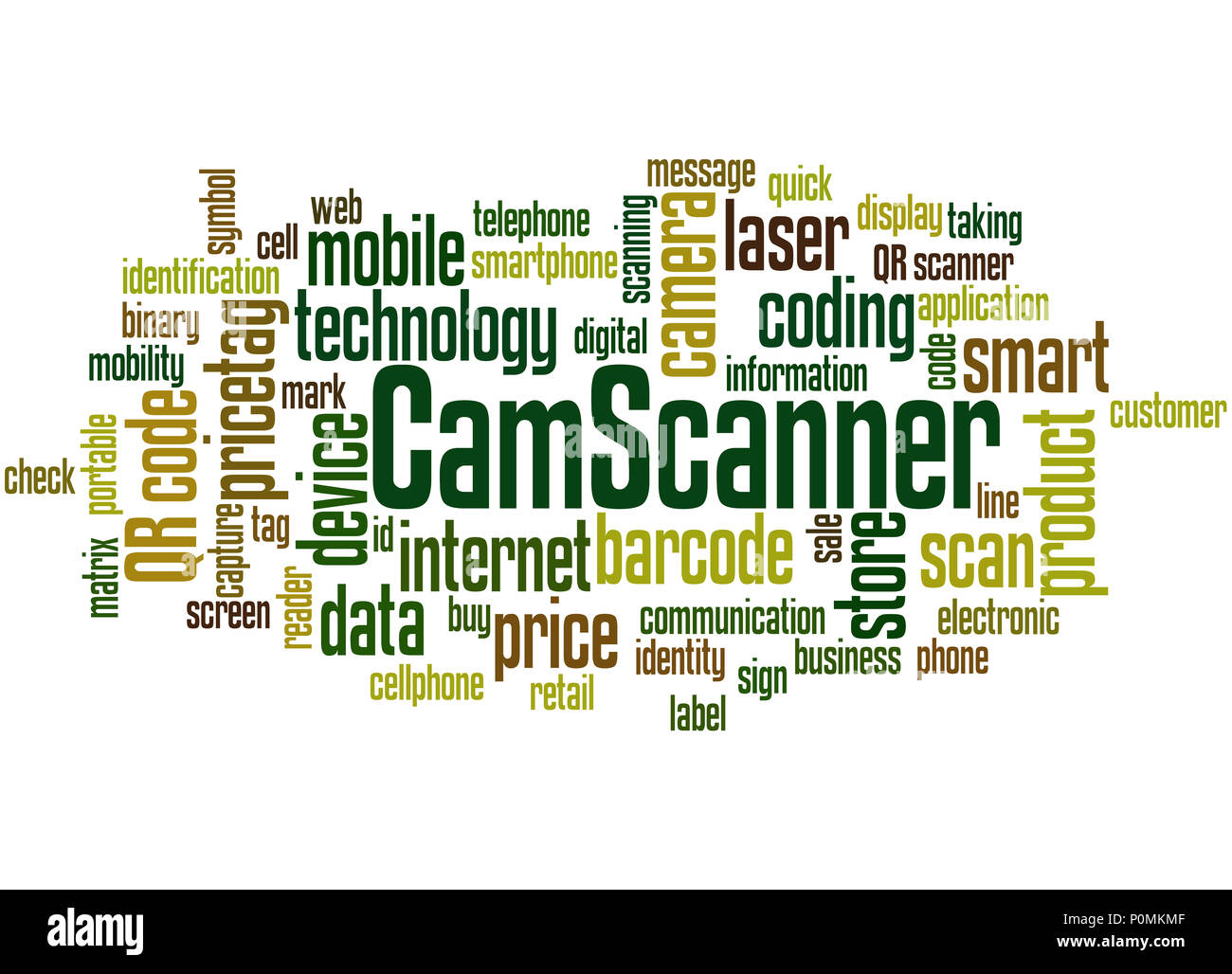 Wort Wolke CamScanner Konzept auf weißem Hintergrund. Stockfoto