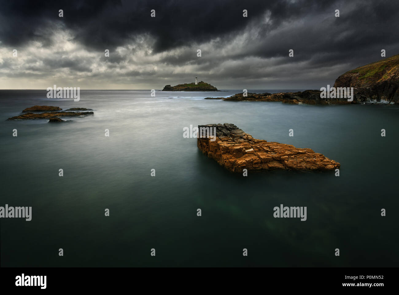 Godrevy Point und Leuchtturm, St. Ives Bay, North Cornwall. Vereinigte Kogdom. Stockfoto