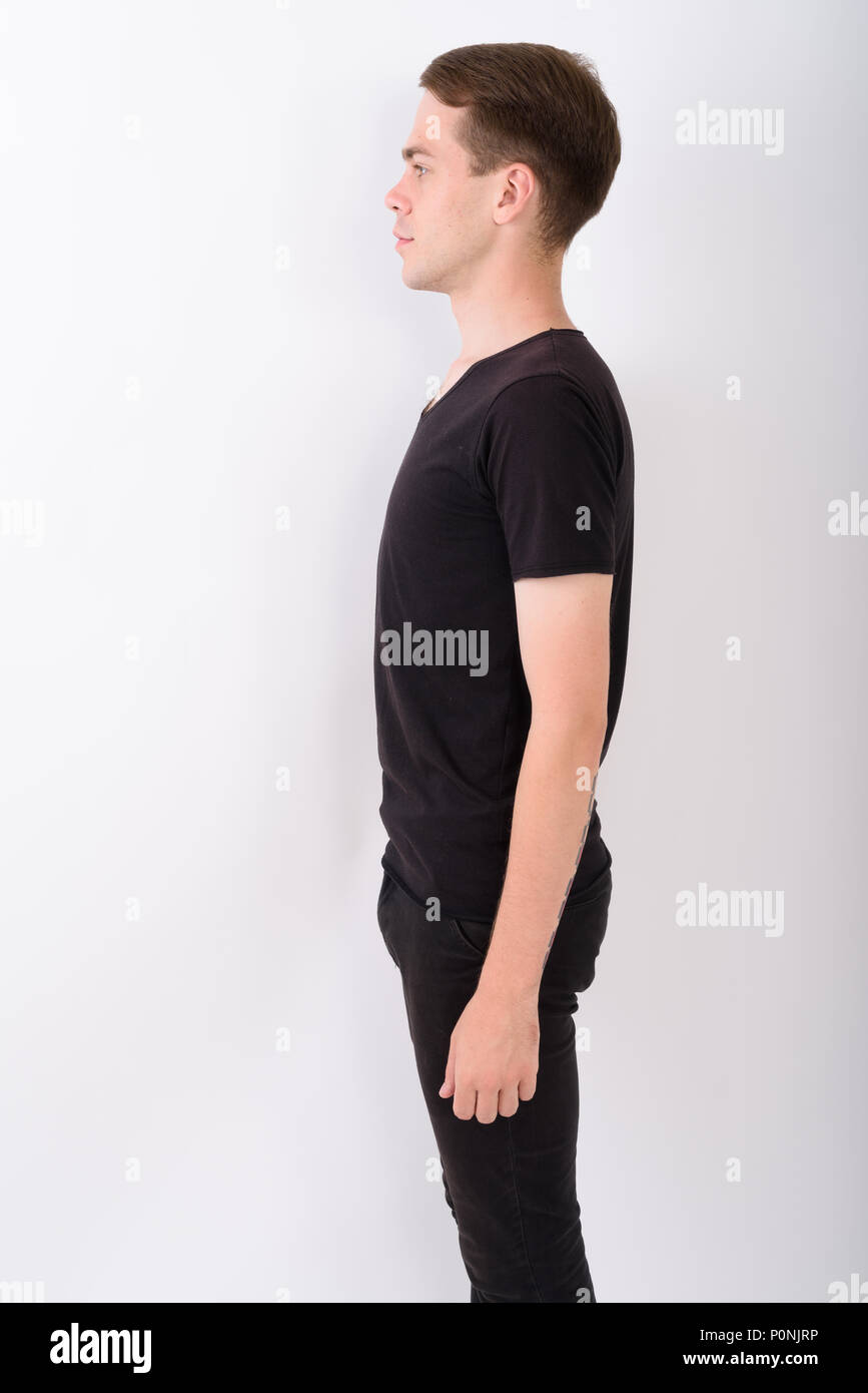 Jungen gutaussehenden Mann gegen den weißen Hintergrund Stockfoto