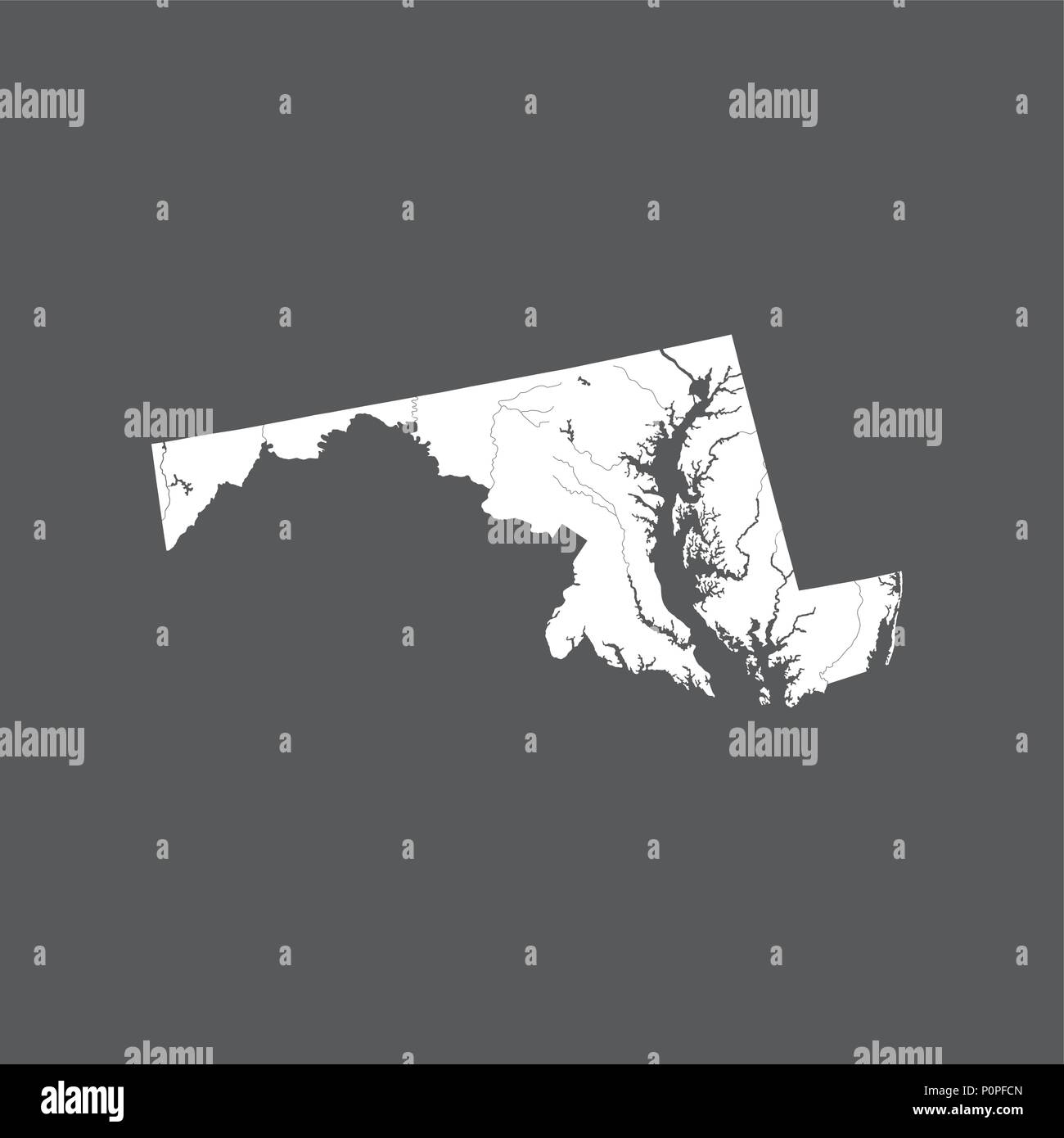 Der USA-Karte von Maryland. Hand gemacht. Flüsse und Seen sind dargestellt. Bitte sehen Sie sich meine anderen Bilder von kartographischen Serie - sie sind alle sehr detail Stock Vektor