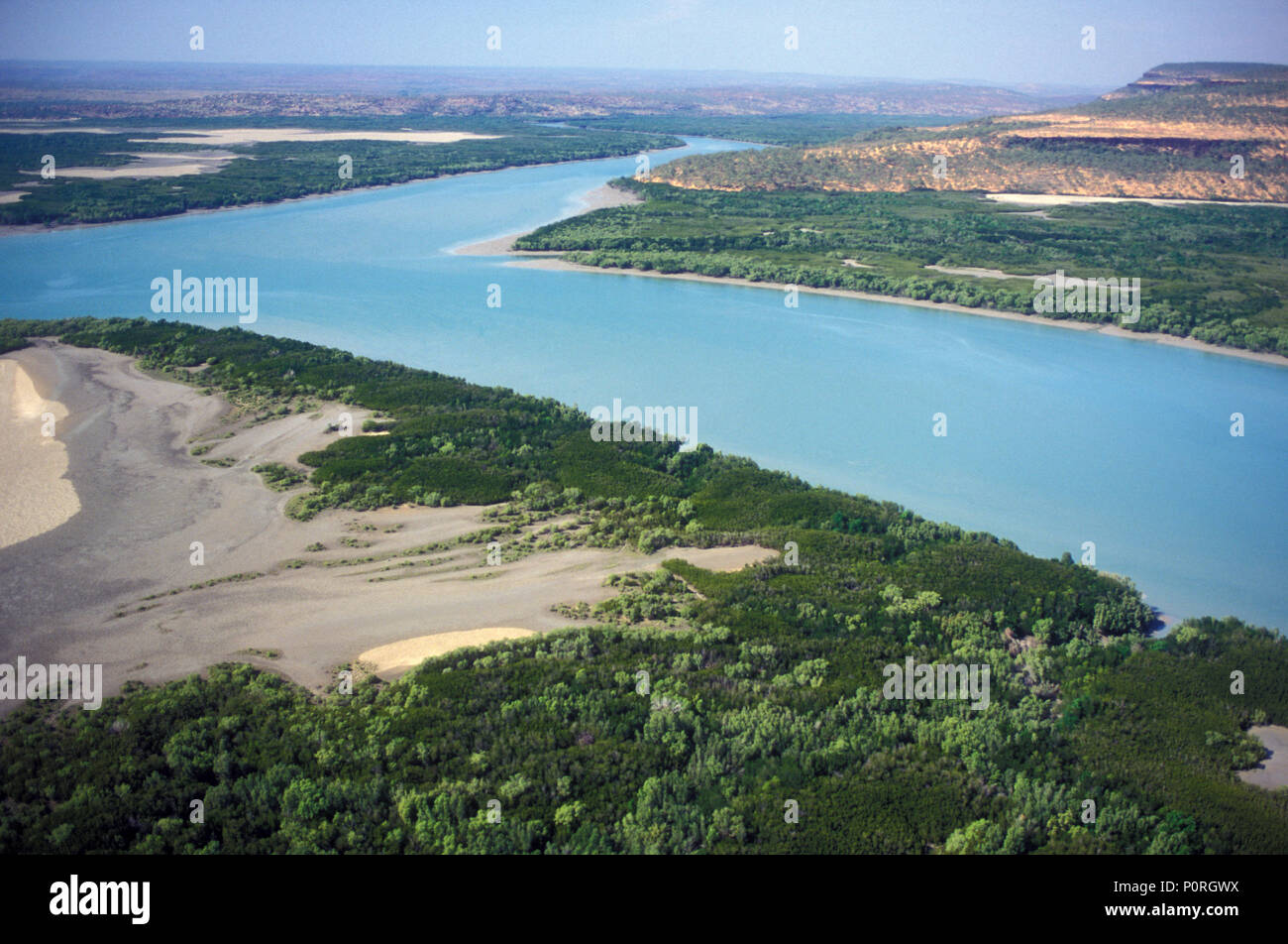 LUFTAUFNAHME ÜBER MITCHELL RIVER (MITCHELL PLATEAU) KIMBERLEY, WESTERN AUSTRALIA, AUSTRALIA Stockfoto