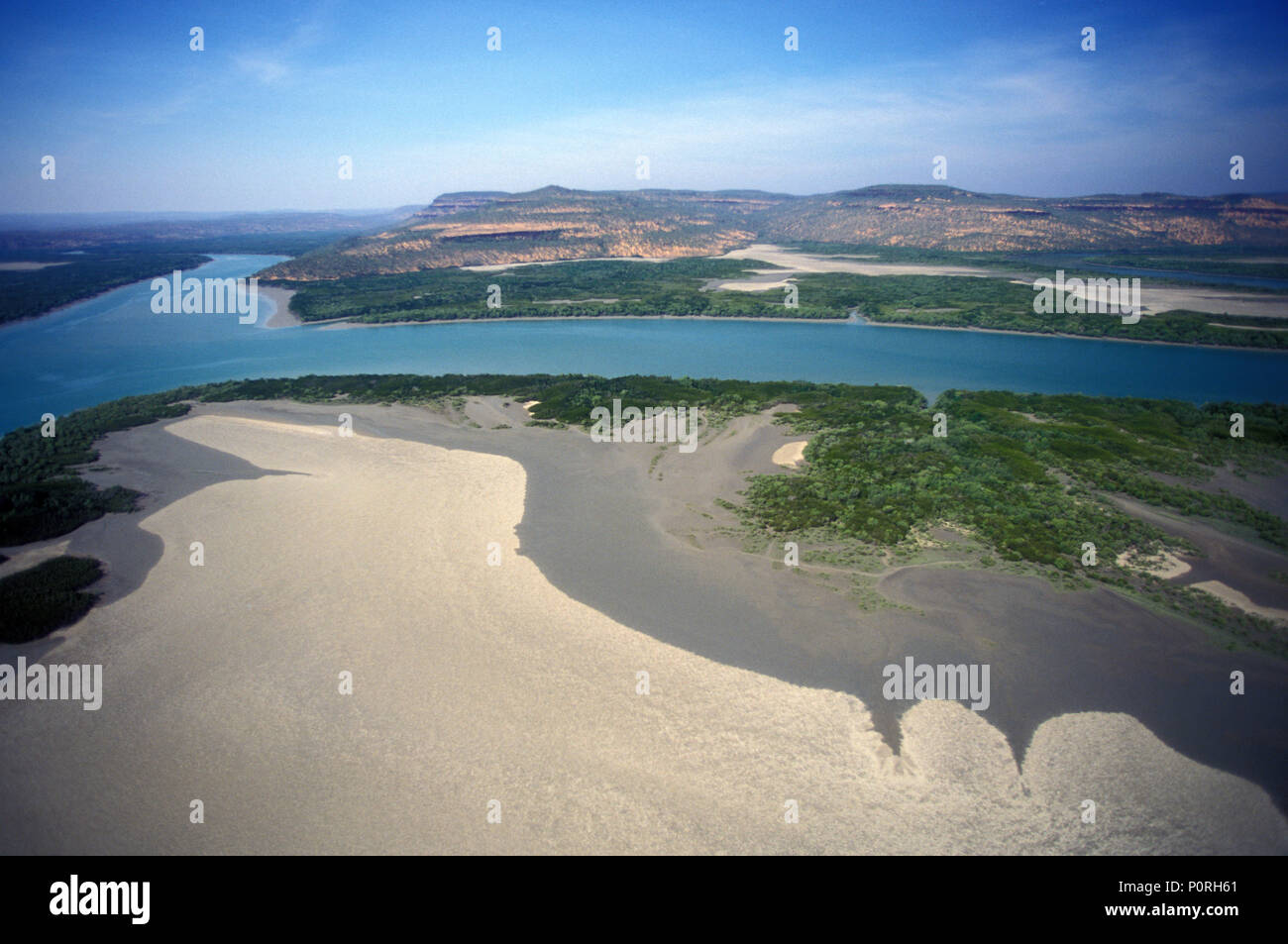 LUFTAUFNAHME ÜBER MITCHELL RIVER (MITCHELL PLATEAU) KIMBERLEY, WESTERN AUSTRALIA, AUSTRALIA Stockfoto