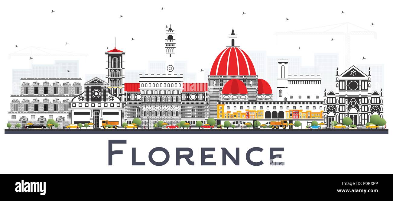 Florenz Italien City Skyline mit Farbe Gebäude isoliert auf Weiss. Vector Illustration. Business Travel und Tourismus Konzept mit moderner Architektur. Stock Vektor