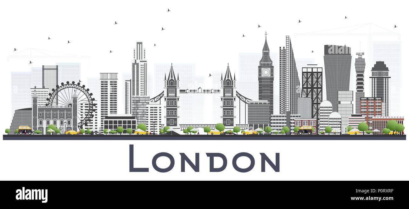 London England Skyline mit grauen Gebäude isoliert auf weißem Hintergrund. Vector Illustration. Londoner Stadtbild mit Sehenswürdigkeiten. Stock Vektor