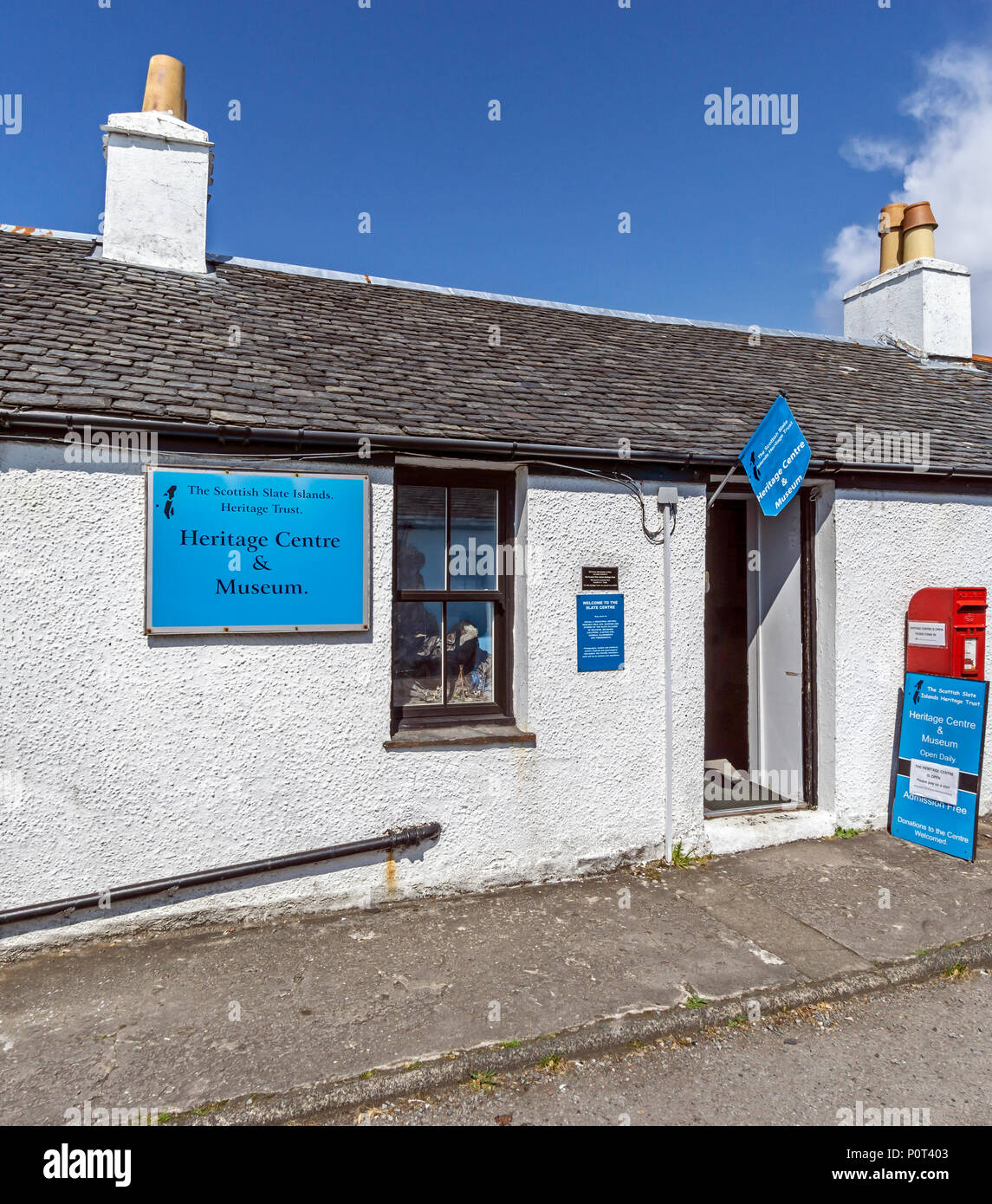 Der schottische Schiefer Inseln Heritage Trust Heritage Center & Museum Dorf Easdale auf der Insel Seil südlich von Oban, Argyll & Bute Schottland Großbritannien Stockfoto