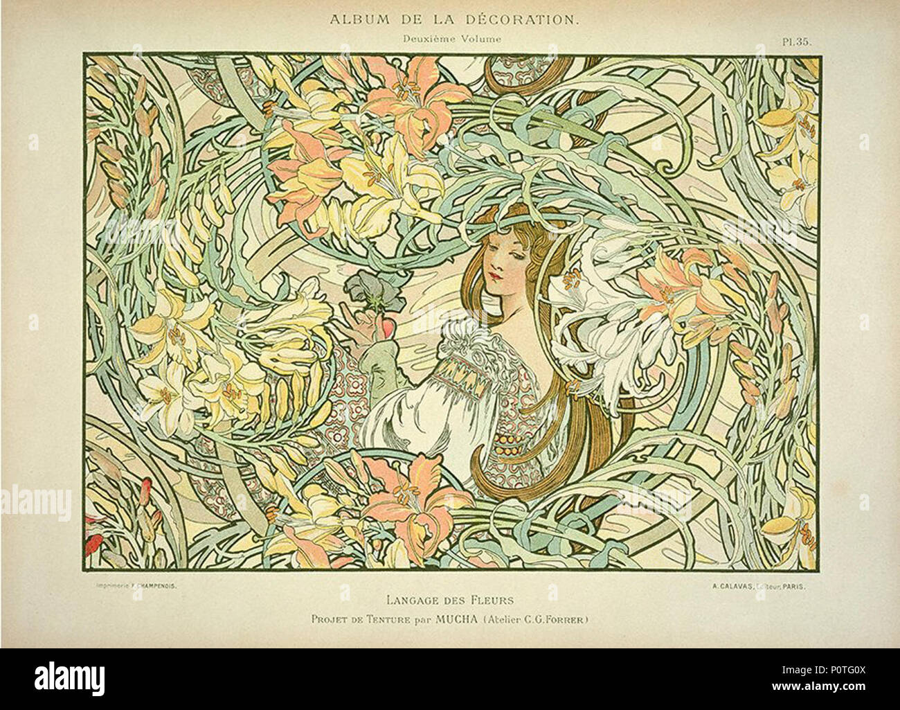 "Sprache der Blumen" von Alphonse Mucha. Stockfoto