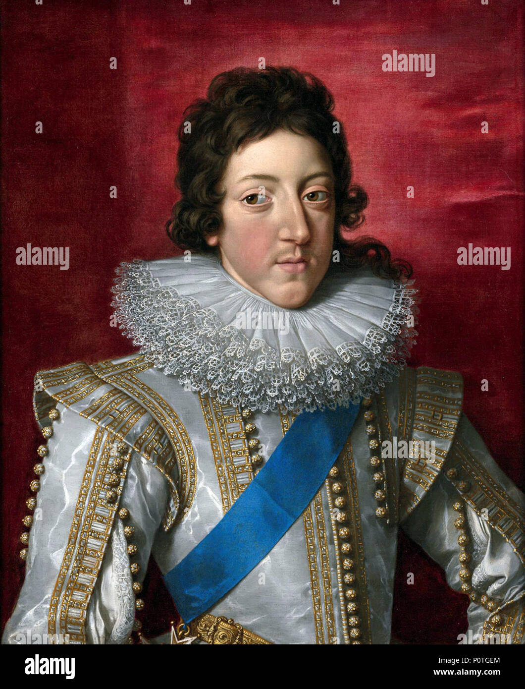 "Louis XIII., König von Frankreich, mit der Schärpe und Abzeichen des Ordens des Heiligen Esprit" von Frans Pourbus der Jüngere. Stockfoto
