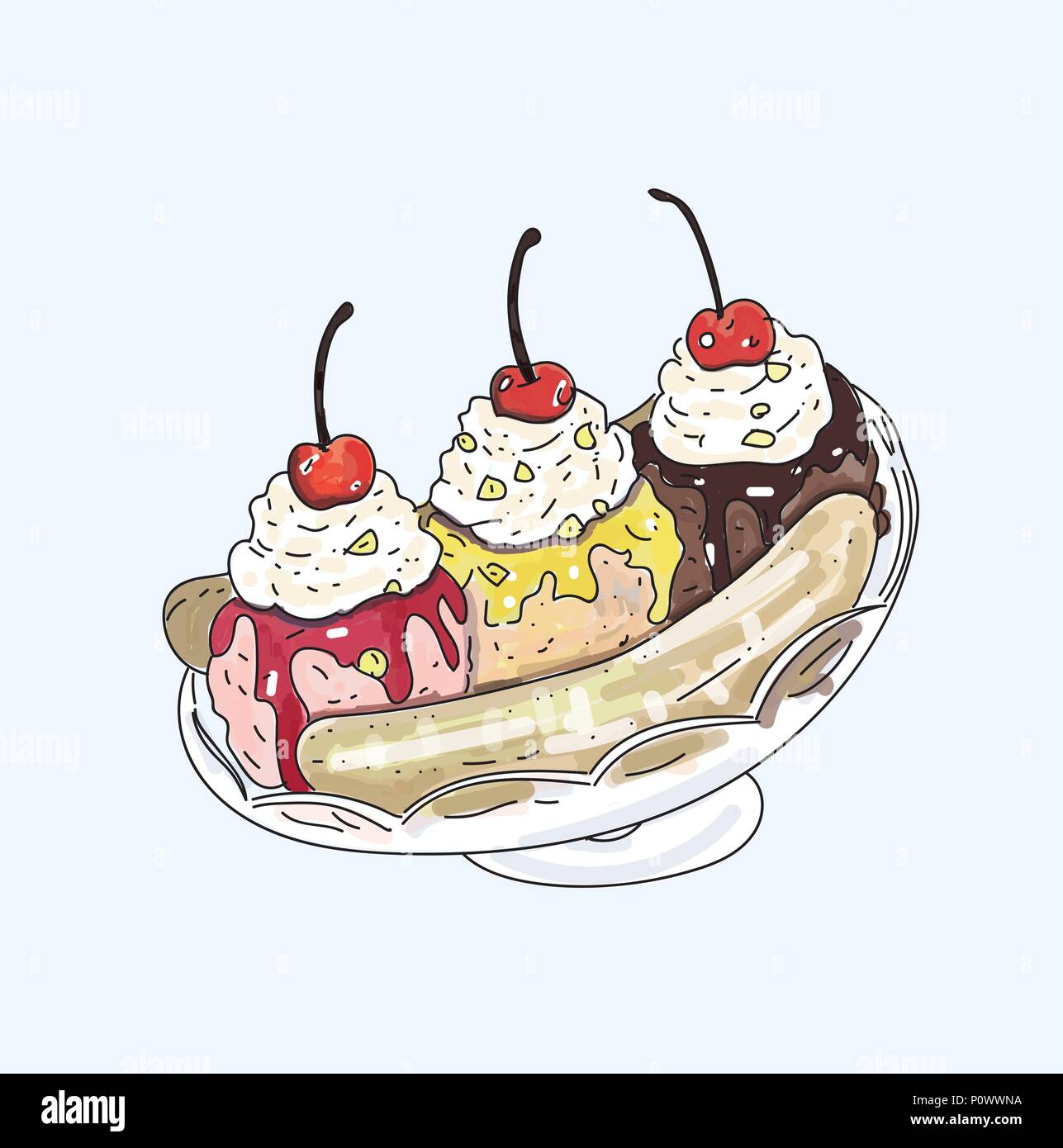 Eis Hand schreiben Karikatur auf hellen Hintergrund. Stock Vektor