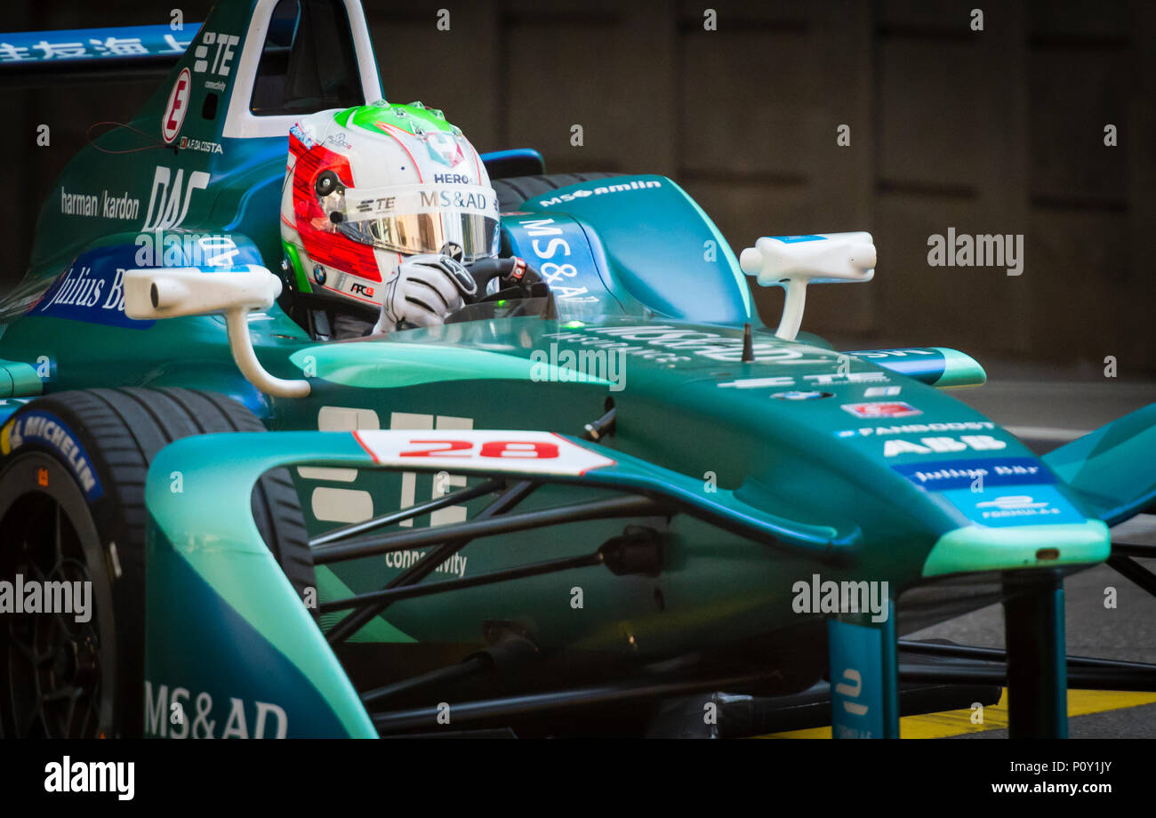 Zürich, Schweiz - 10 Juni 2018: Antonio Felix da Costa (PRT) Im ersten Freien Training für die 2018 FIA Formel E Meisterschaft Rennen in der Innenstadt von Zürich. Credit: Erik Tham/Alamy leben Nachrichten Stockfoto