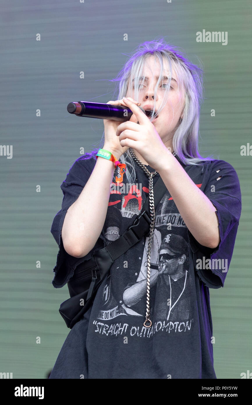 Juni 9, 2018 - Manchester, Tennessee, USA - BILLIE EILISH bei Bonnaroo Music Festival 2018 in Manchester, Tennessee (Credit Bild: © Daniel DeSlover über ZUMA Draht) Stockfoto