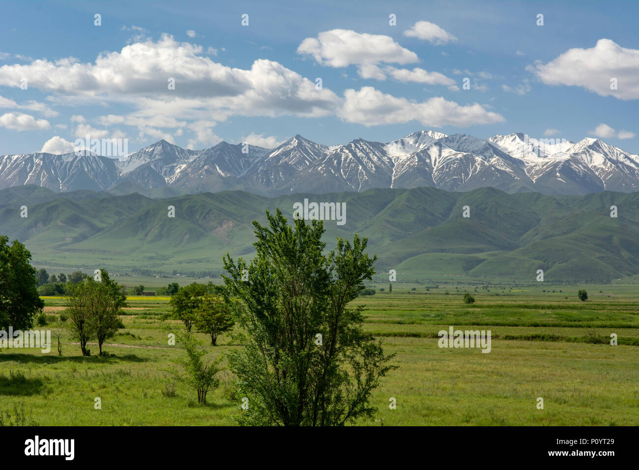 Blick auf die Berge von Buranaturm, Tokmok, Kirgisistan Stockfoto