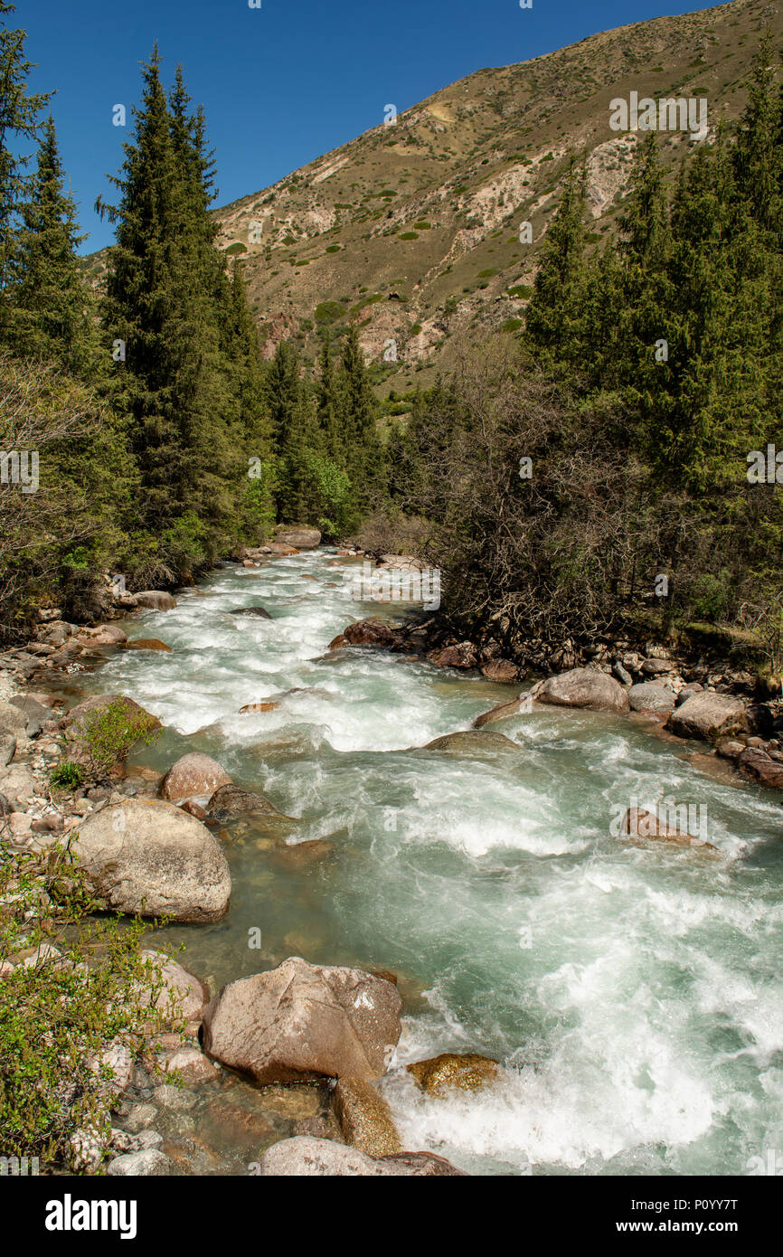 Fluss in Jety Oguz Schlucht, in der Nähe von Karakol, Kirgisistan Stockfoto